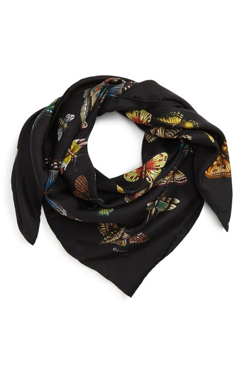 gucci silk scarf black roses insects butterflies|gucci scarf history.